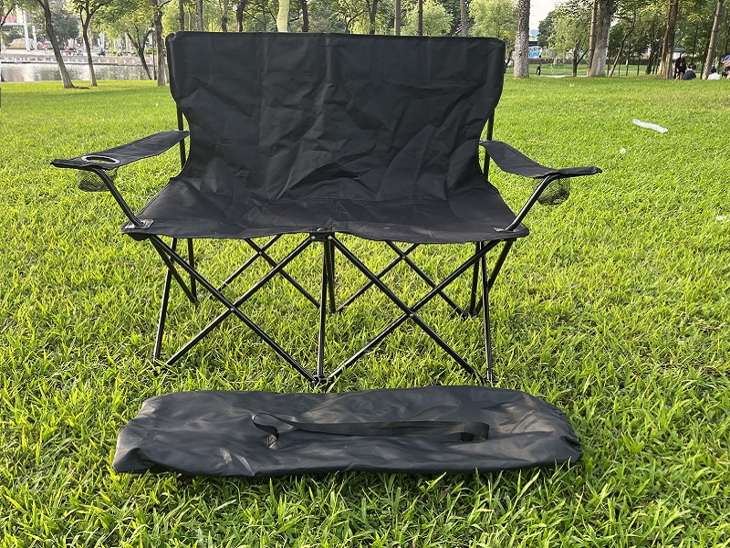 Silla de camping plegable para personas dobles con dos portavasos